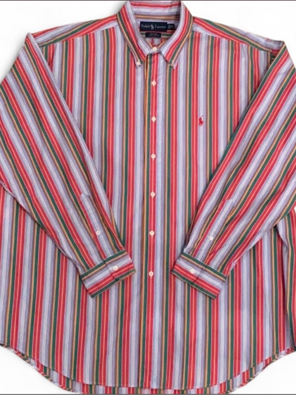 Ralph Lauren Red and Green Multi-Stripe Button-Down Shirt